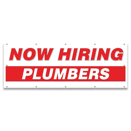 Signmission Now Hiring Plumbers Banner Apply Inside Accepting Application Single Sided B-120-30291